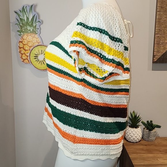 Torrid - Pullover Square Neck Flutter Sleeve Sweater in White with Multi Stripes - Picture 4 of 13